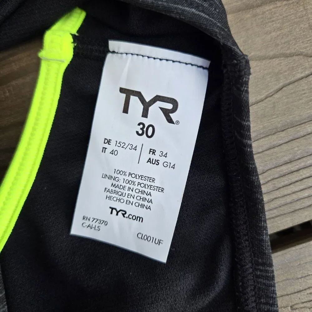 TYR Durafast Women Sandblasted Trinityfit Black/neon Swim SZ 30 New